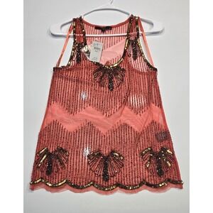 Black Tank Top Beaded Sequined Sleeveless Party Festival Top Size Small (1294)